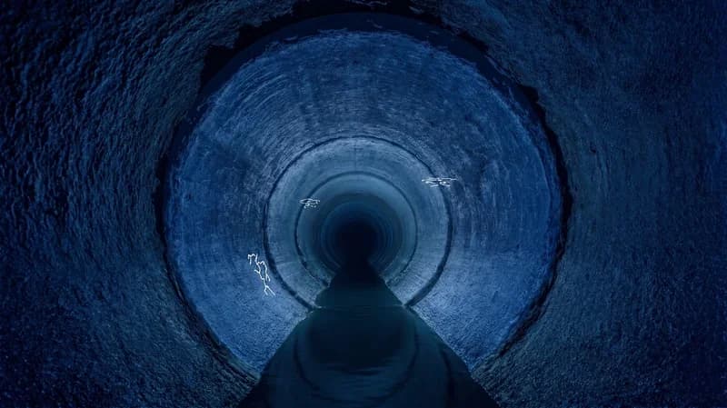 Sewer tunnel interior showing cracks detected by autonomous inspection