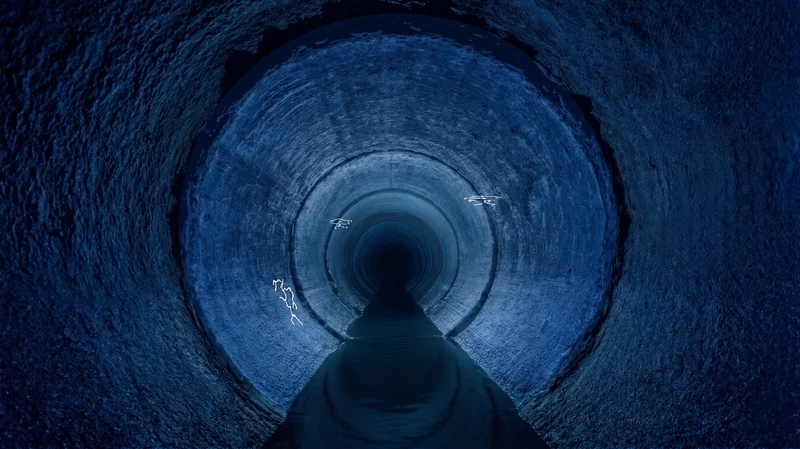 Sewer tunnel interior showing cracks detected by autonomous inspection